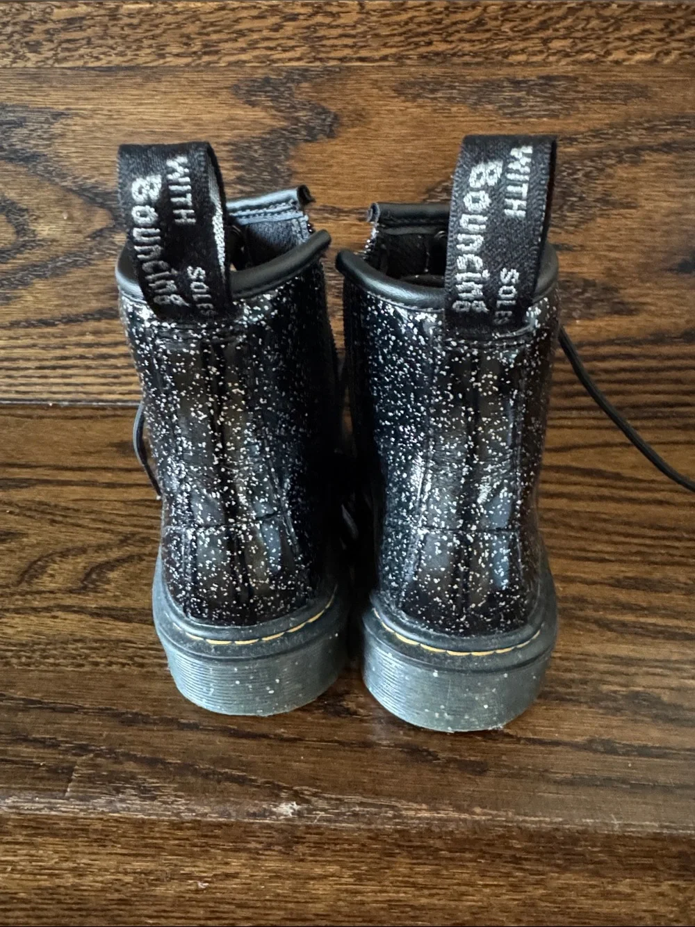 Dr. Martens Kids Black Glitter Lace-Up Boots
